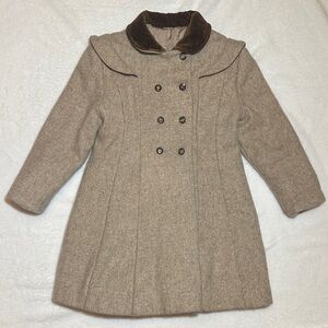 EUC Vintage F.W. Fischer girls tan peacoat with brown velvet details 6x